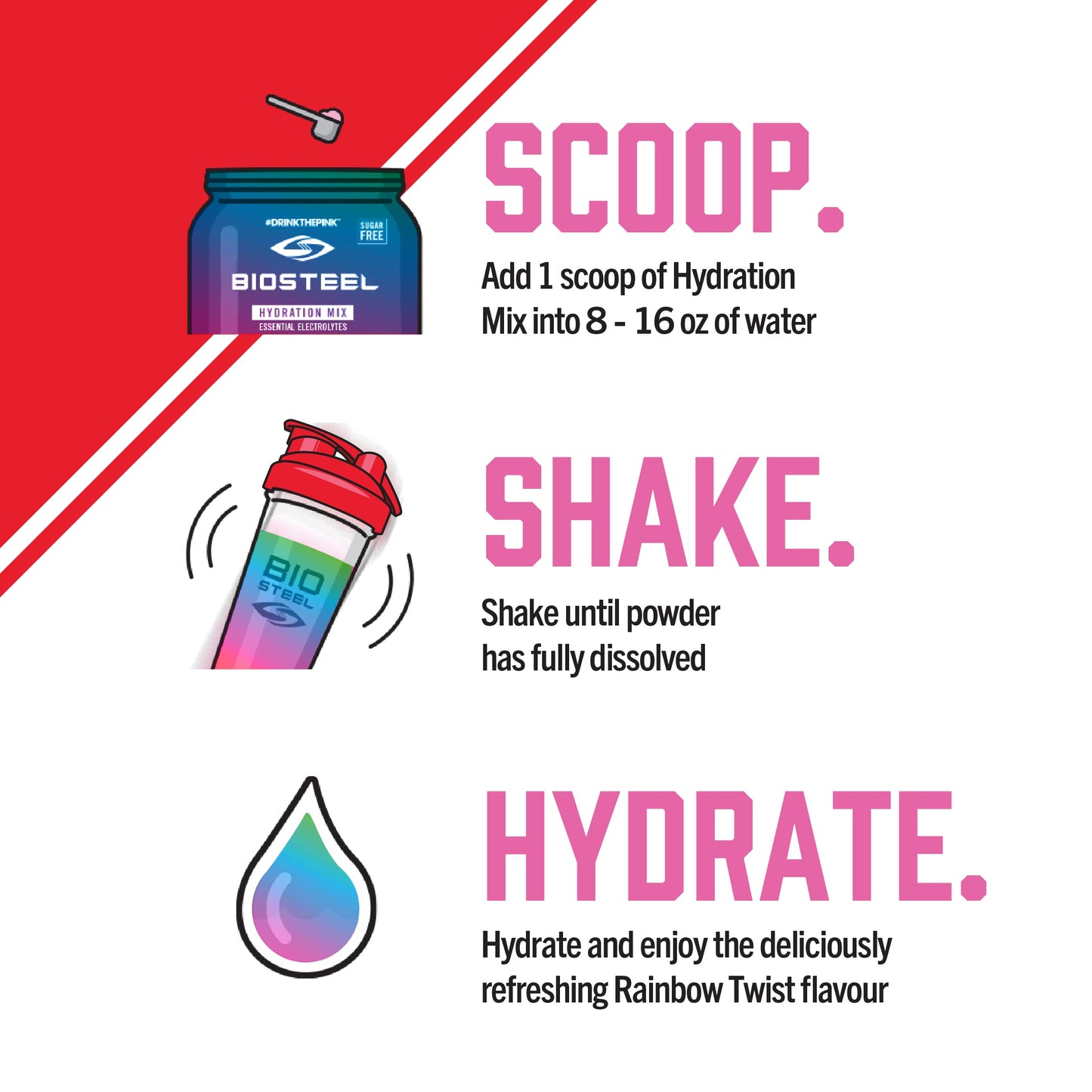 BioSteel Hydration Mix, Great Tasting Hydration with Zero Sugar, and No Artificial Flavours or Preservatives, Rainbow Twist Flavour, 100 Servings per Tub