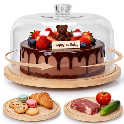 Almcmy 12" Rotating Cake Stand with Lid, Bamboo Cake Plate for Display 🍁 All In One Marketplace Canada