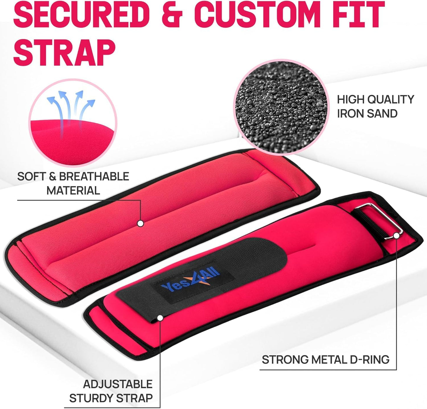 Yes4All Set of 2 Ankle/Wrist Weight Neoprene – Comfort Fit with Adjustable Strap - Ideal for Walking, Fitness, Cardio Exercise (5 lbs, Red) 🍁 All In One Marketplace Canada