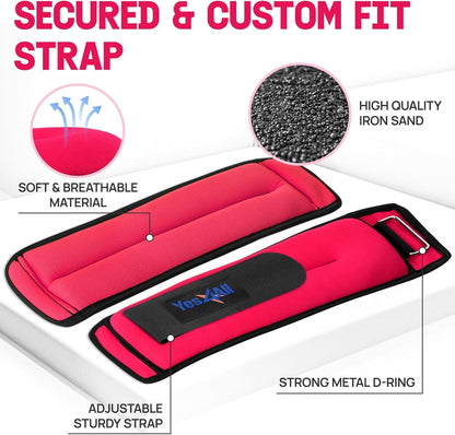 Yes4All Set of 2 Ankle/Wrist Weight Neoprene – Comfort Fit with Adjustable Strap - Ideal for Walking, Fitness, Cardio Exercise (5 lbs, Red) 🍁 All In One Marketplace Canada