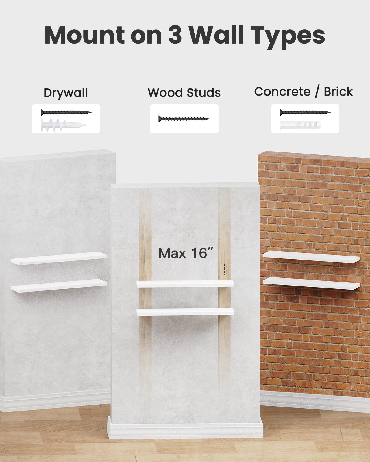 Amada 24 inch L Floating Shelves with Invisible Brackets, Set of 2, White AMADA HOMEFURNISHING