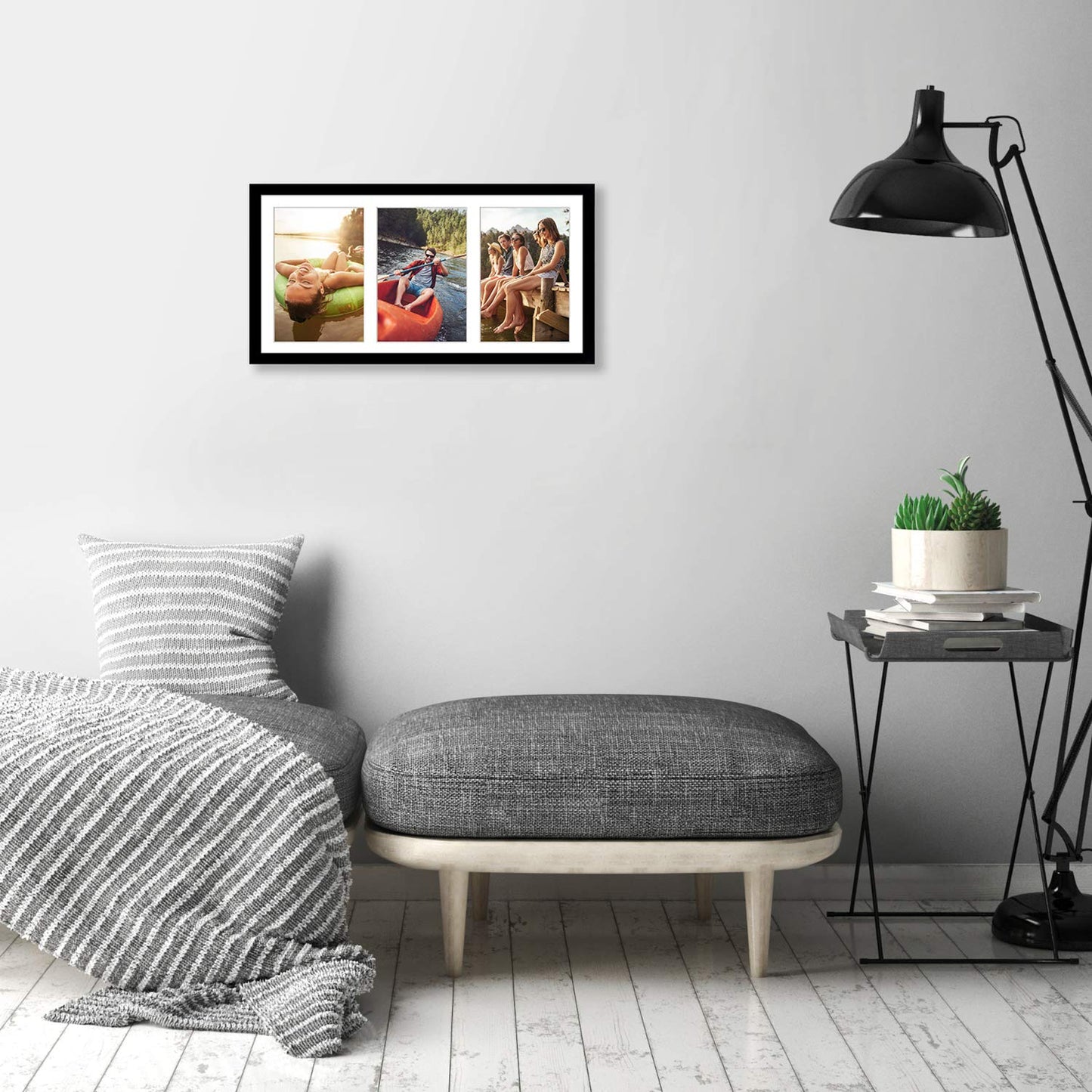 Americanflat 5x7 Picture Frame Collage with Shatter-Resistant Glass - Fits Three 5x7 Photos or Use as One 8x16 Frame - Signature Collection - Collage Frames for Tabletop and Wall Display - Black Americanflat