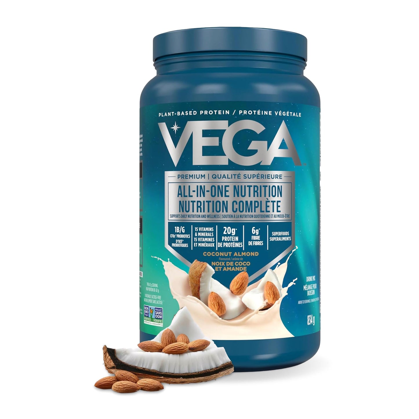 Vega Premium All-in-One Nutrition Protein Powder – 20g Plant-Based Vegan Protein, Vitamins & Probiotics, Coconut Almond, 834g (20 Servings) 🍁 All In One Marketplace Canada