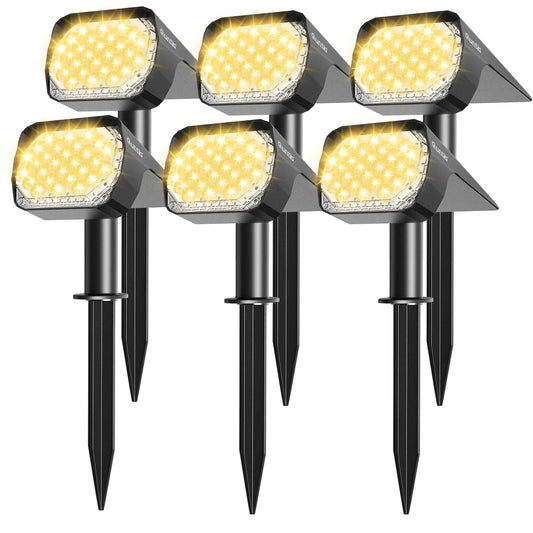 Solar Spot Lights Outdoor 6 Pack, Upgrade Led Outdoor Light Solar & Type C Powered, 3 Lighting Modes Auto ON/Off Yard Landscape Spotlights, Waterproof Garden Wall Light for Walkway Driveway-Warm White - Available at All In One Marketplace Canada