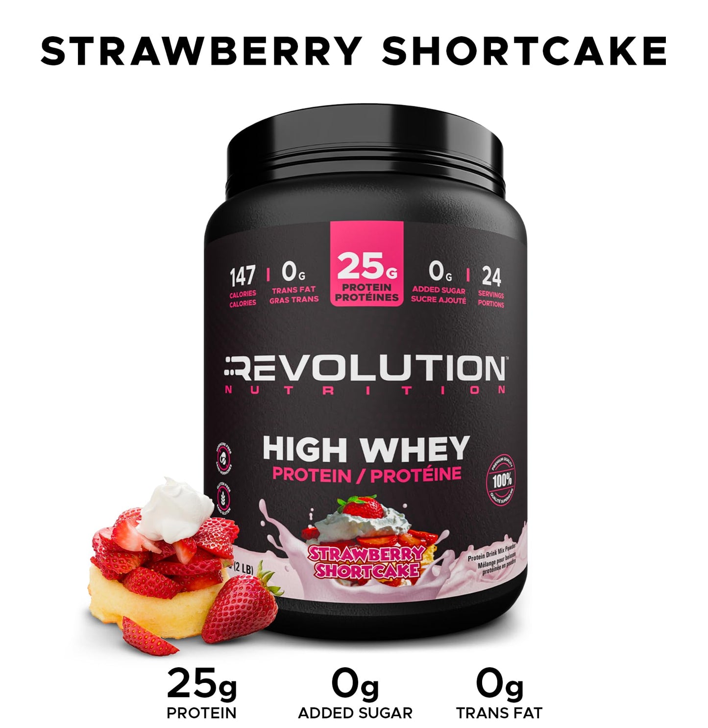 Revolution Nutrition High Whey Protein Powder - Strawberry Shortcake, 2 LB (908g)