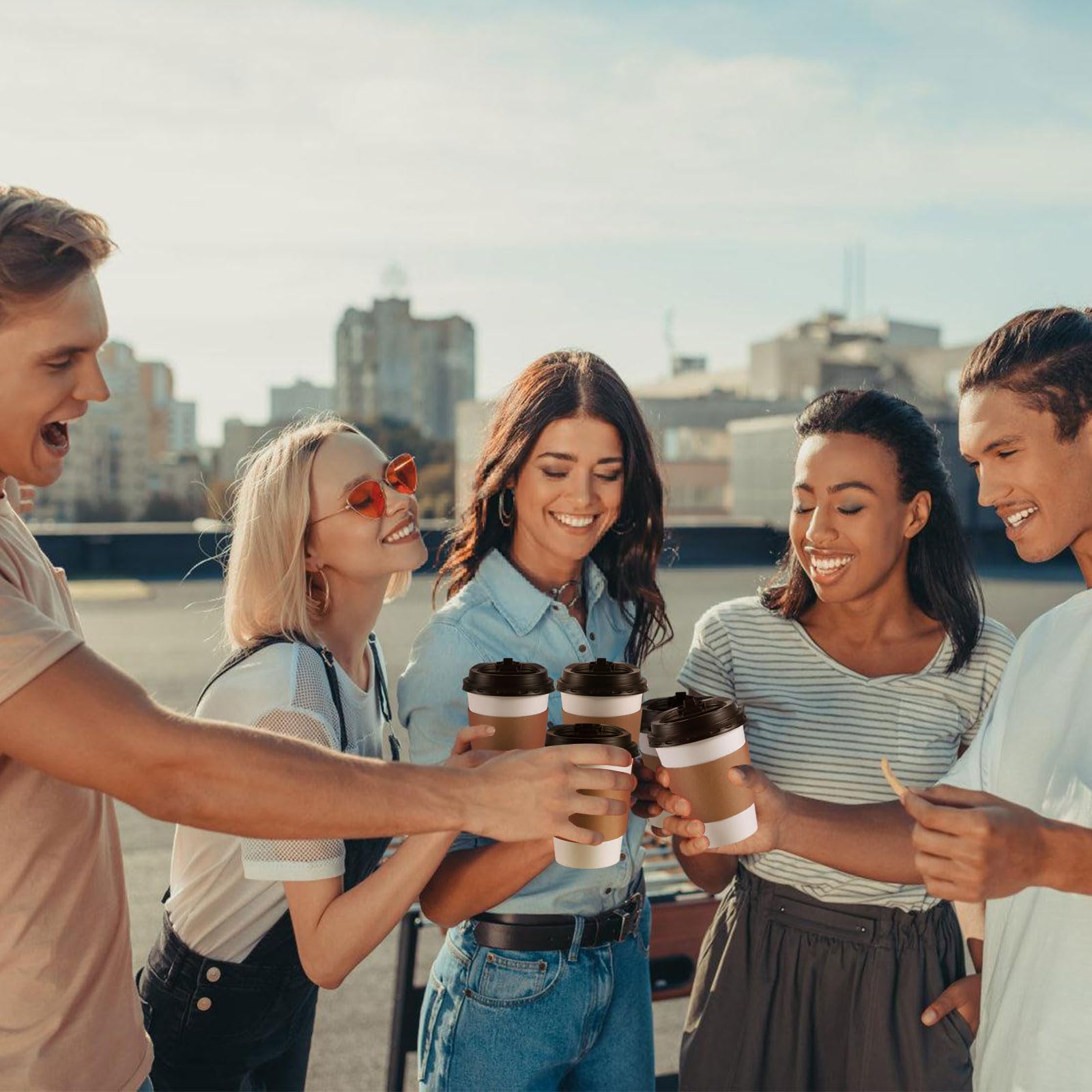 120 Pack Paper Coffee Cups Disposable Paper Party Cups Bulk to Go Hot/Cold Beverage Drinking Cups with Lids, Sleeves, Straws Paper Cups Bundle for Party Travel Home Restaurant Cafe (White, 12 oz) - Available at All In One Marketplace Canada