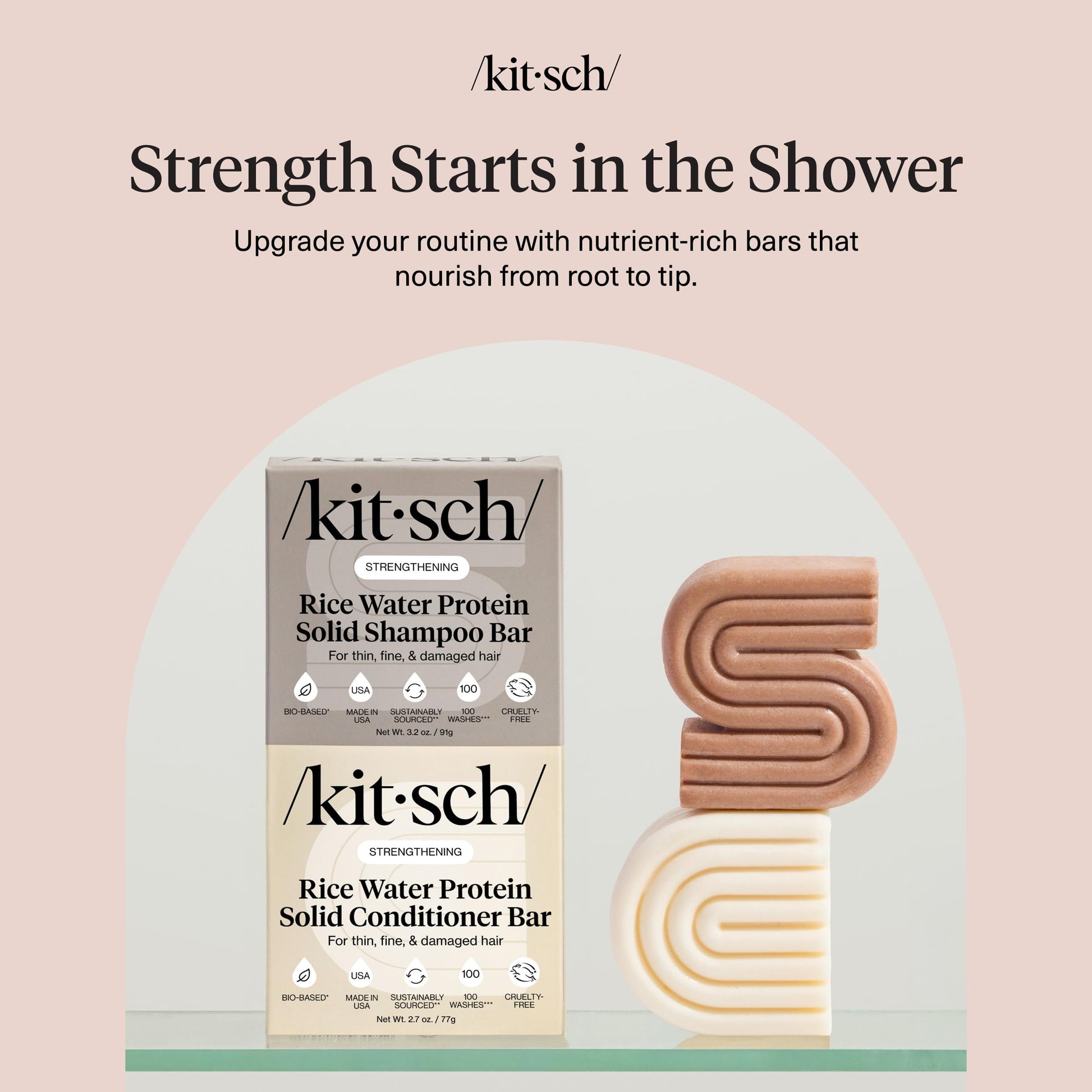Kitsch Rice Water Protein Solid Shampoo and Conditioner Set for Hair Growth – Strengthening Hair Care Duo w/Rice Protein & Vitamins for Damage Repair – Paraben, Sulfate & Silicone Free – 2 Pack - Available at All In One Marketplace Canada