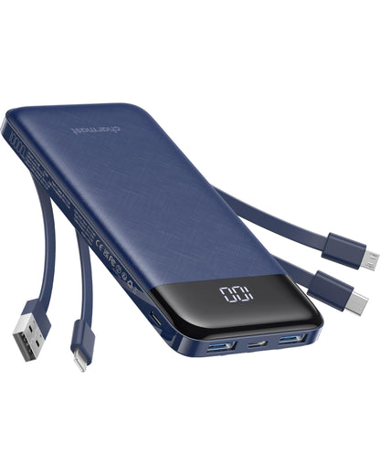 Charmast Portable Charger with Built in Cables, Power Bank with Cords Wires, Slim 10000mAh Travel Battery Pack 6 Outputs 3 Inputs 3A Fast Charging for Samsung Google Pixel LG Moto iPhone iPad - Available at All In One Marketplace Canada