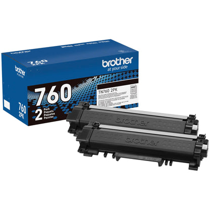 Brother Original TN760 High-Yield Black Toner Cartridge Value Pack (2), Higher Yield for Value, Original Toner Replacement cartridges,for Brother Laser Printers HL-L2395DW, DCP-L2550DW and More