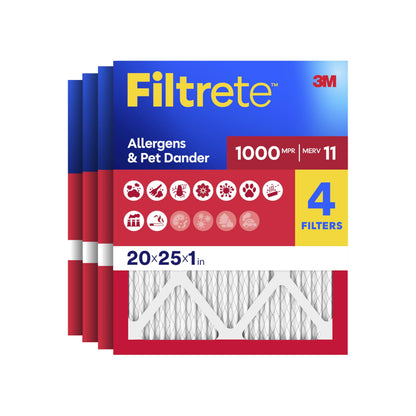 Filtrete Micro Allergen Defense HVAC Air Filter, MPR 1000, 20 x 25 x 1-Inches, 4-Pack