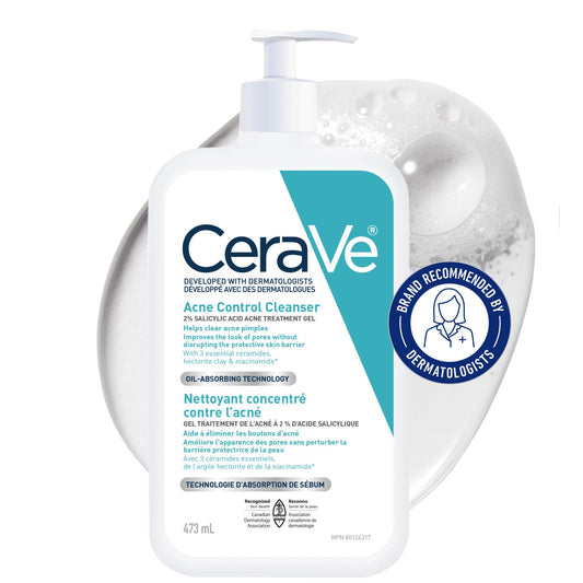 CeraVe Acne Face Wash, 2% Salicylic Acid Cleanser with Purifying Clay & Niacinamide for Oily Skin and Blackheads, Fragrance-Free, Paraben-Free & Non-Comedogenic, 473 mL