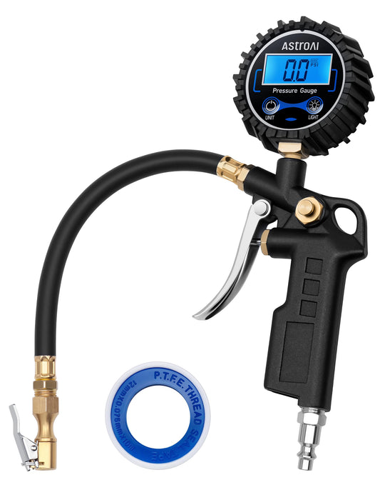 AstroAI Digital Tire Inflator with Pressure Gauge 250 PSI, Heavy Duty Air Compressor Accessory with Precision Air Chuck, Backlit LCD, 4 Unit Settings, Compatible with Car, Truck, SUV & Motorcycle