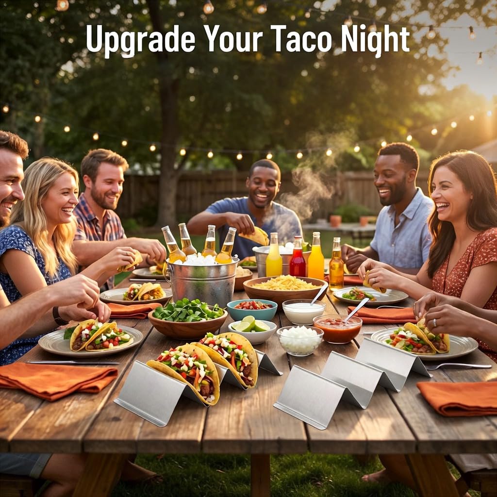 Bekith Stainless Steel Taco Holder Stand 6 Pack, Taco Holder Stand Tray with Handles, Up to 3 Tacos Each Keeping Shells Upright, Stylish Taco Shell Holders, Oven, Grill and Dishwasher Safe - Available at All In One Marketplace Canada