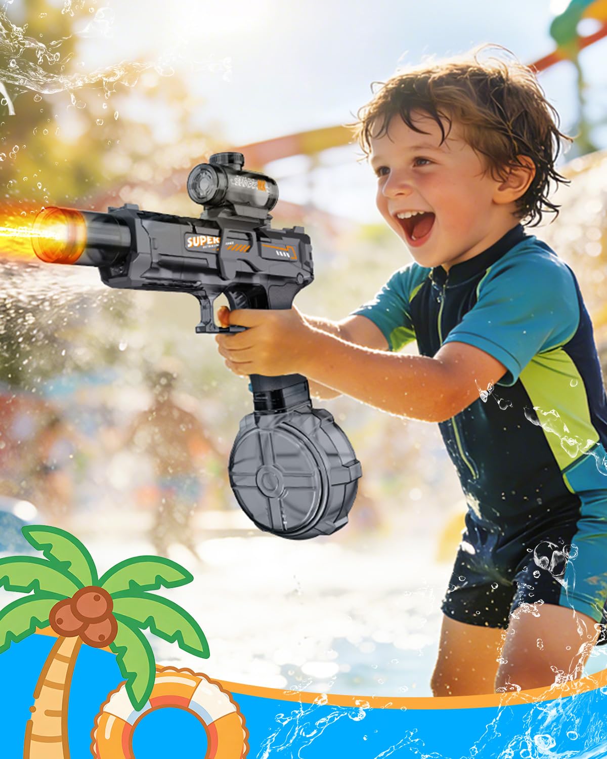 2PCS Electric Water Gun for Kids Adults,Auto Squirt Gun with Flashing Muzzle,26FT Range,Leak-Proof Rechargeable Water Blaster for Summer Pool Beach Water Fights