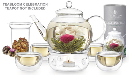 Teabloom Flowering Tea Gift Set - 12 Hand-Tied Blooming Tea Varieties - Green Tea with Edible Flowers - Premium Gift Canister - 36 Infusions, Up to 250 Cups