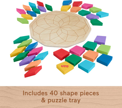 Fisher-Price Wood Preschool Toy Mandala Puzzle with Geometric Design, 41 Wooden Pieces for Kids Ages 3+ Years
