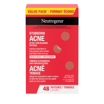 Neutrogena Stubborn Acne Blemish Pimple Patches, Hydrocolloid, 2x24 Pack Neutrogena