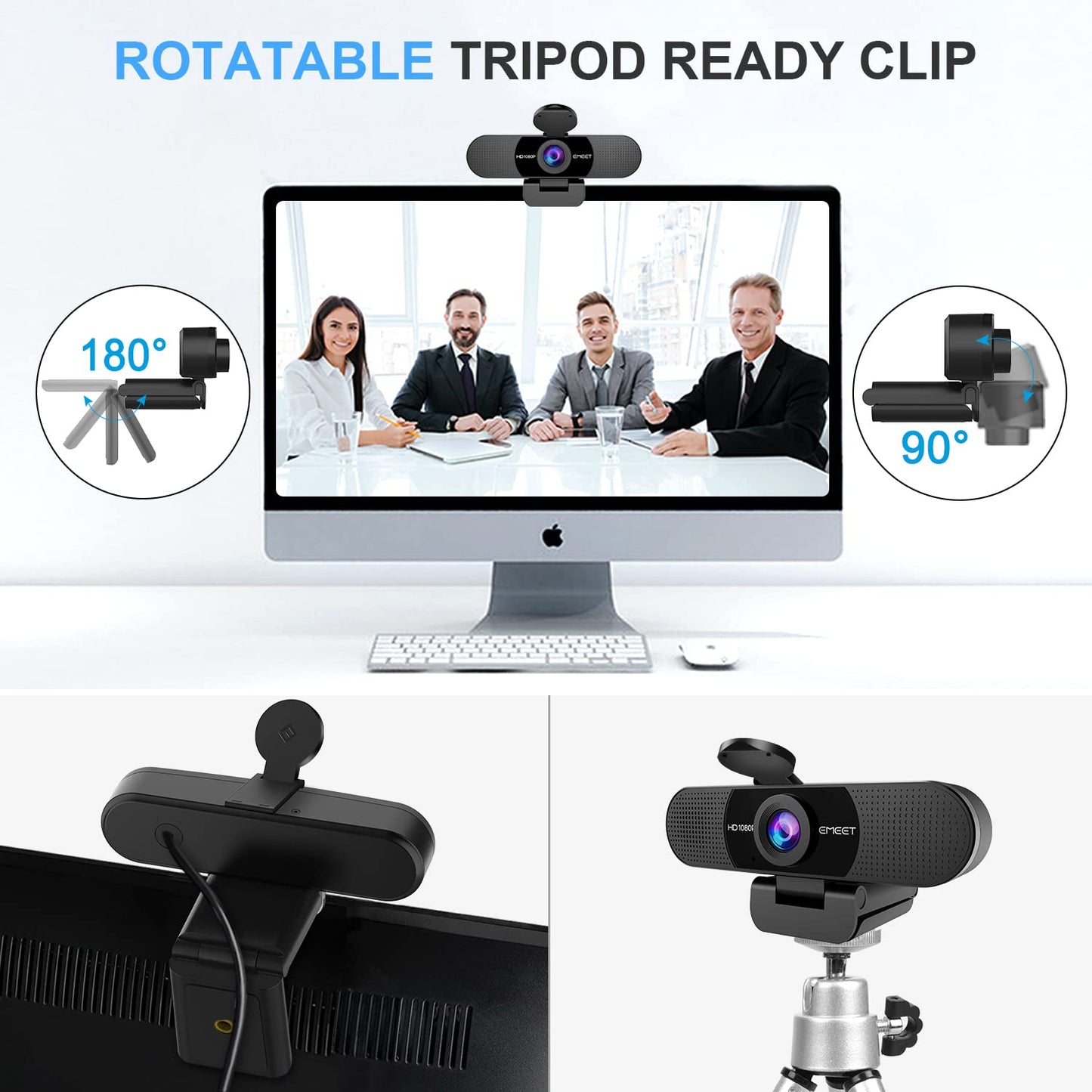 EMEET 1080P Webcam with Microphone, C960 Web Camera, 2 Mics Streaming Webcam, 90°FOV Computer Camera, Plug and Play USB Web Cam for Online Calling/Conferencing, Zoom/Teams/Facetime/YouTube, Laptop/PC - Available at All In One Marketplace Canada
