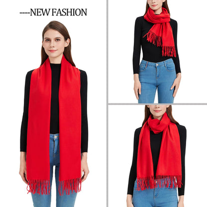 Red Scarf for Women-Soft Warm Tassels Long Scarves for Fall Winter Travel(CA-Style 27-Red) 🍁 All In One Marketplace Canada