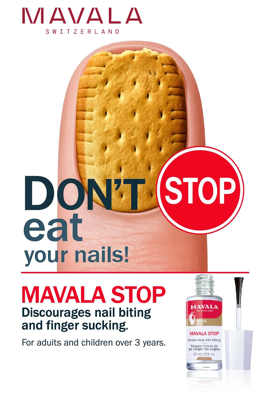 Mavala Stop Nail Biting Polish, No more putting Fingers in your Mouth, for Adults and Children, Invisible, Safe, and Bitter, 100% Made in Switzerland, Natural Ingredients, Cruetly Free, Vegan, 10 ml - Available at All In One Marketplace Canada