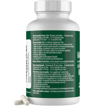 Magnesium Glycinate 100 mg Capsules (Elemental) from Non-Buffered Fully Chelated 100% Magnesium Bisglycinate - 124 High-Absorption Capsules with No Additives - Made in Canada - Nutritionn - Available at All In One Marketplace Canada