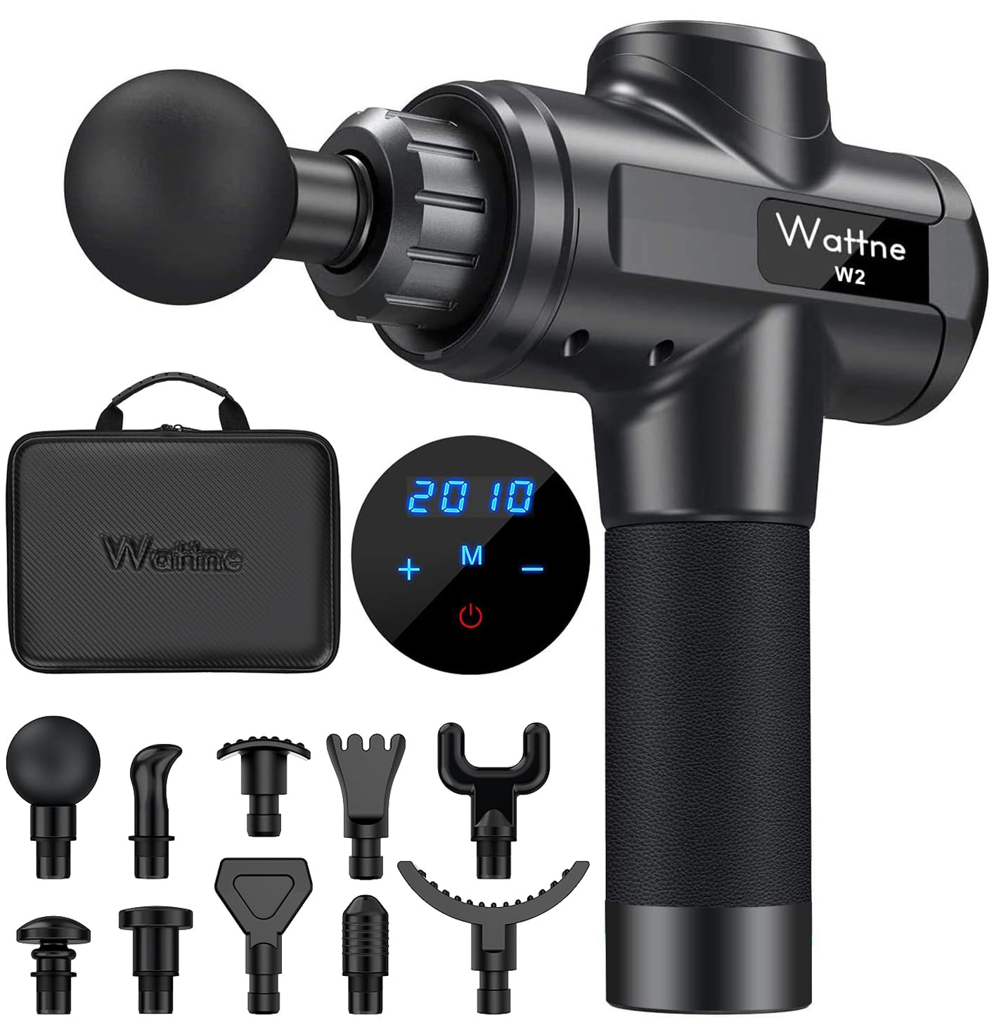 Muscle Massage Gun Deep Tissue Percussion Massager - Portable Handheld Sport Massagers for Athletes, Quiet & Powerful Brushless Motor Cordless, 20 Speed Level,Wattne W2 (Black)
