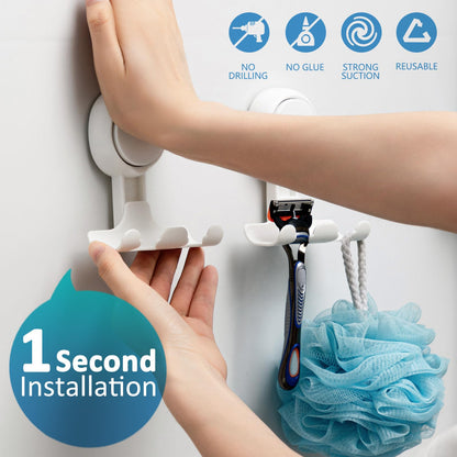 TAILI Shower Razor Holder Suction Cup, Vacuum Hanger Door Hooks for Shower Wall Towel Loofah Sponge Bathroom, Removable Waterproof, White, 2 Pack - Available at All In One Marketplace Canada