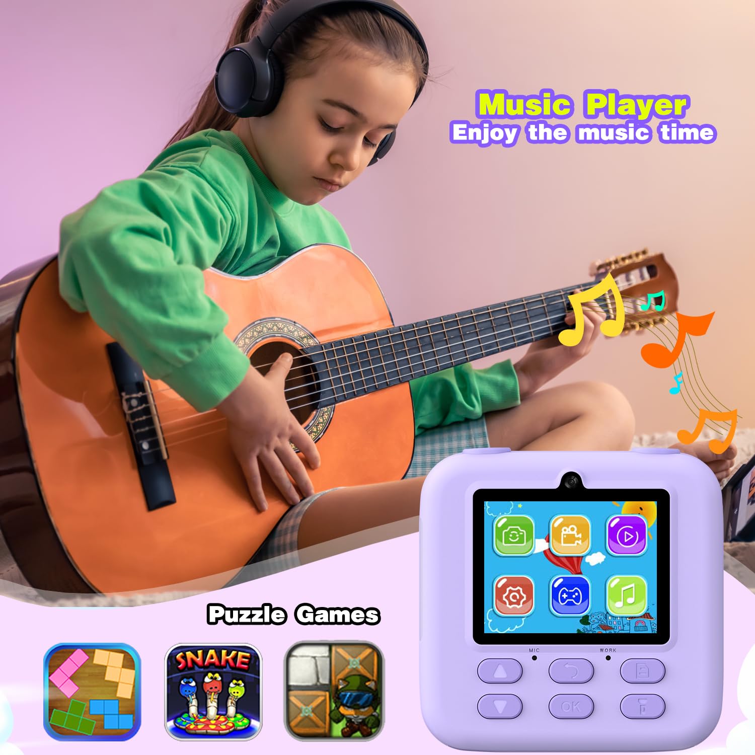 masterbee Kid Camera Instant Print Photo, Birthday Gifts for Girls and Boys, Kids Digital Camera Toys, 1080P HD Video, 3 4 5 6 7 8 9 10 11 12 Year Old Boy Gifts/Girl Gifts