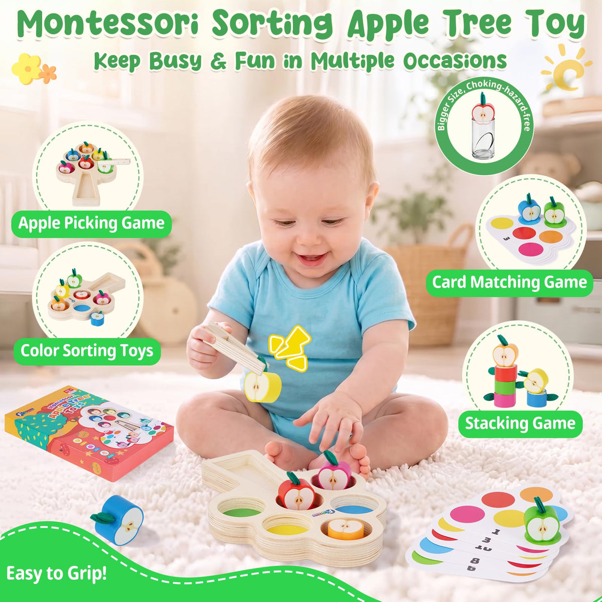 FCSONU Toddler Toys Montessori Toys for 1 2 3 Year Old|Clip Apple Matching 🍁 All In One Marketplace Canada