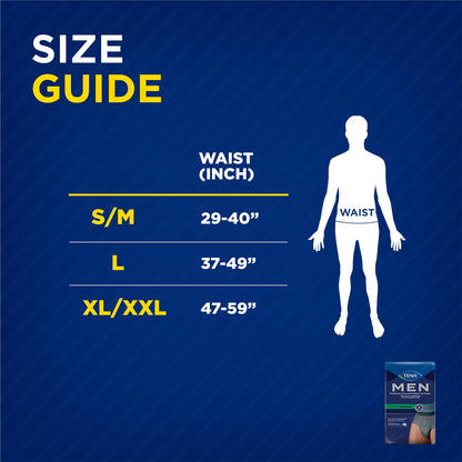 TENA Men Maximum Plus Incontinence Underwear, S/M 29-40in, Grey, 18 ct TENA