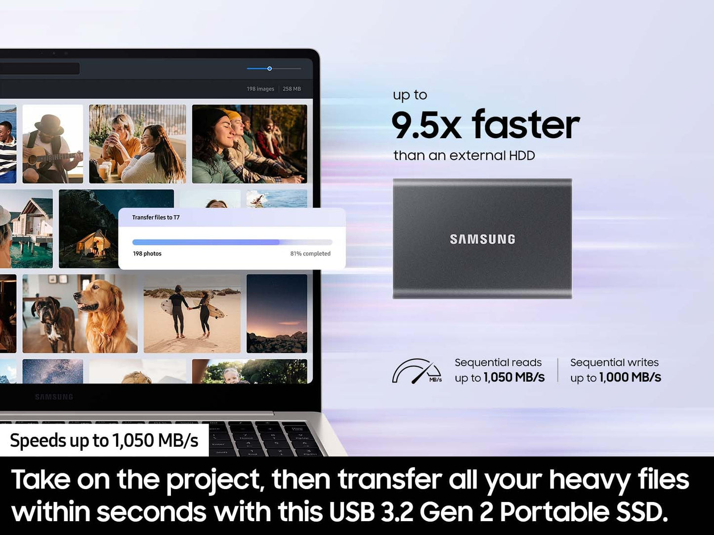 SAMSUNG T7 1TB, Portable SSD, Grey, up to 1050MB/s, USB 3.2 Gen2, Gaming, Students & Professionals, External Solid State Drive (MU-PC1T0T/AM) [Canada Version] 🍁 All In One Marketplace Canada