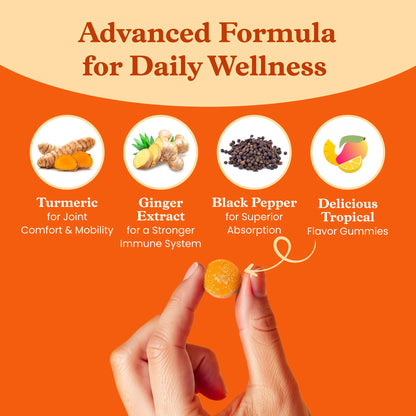 BeLive Turmeric Curcumin with Black Pepper & Ginger - 60 Gummies I Turmeric and Ginger Supplement for Immune Support, Healthy Skin, and Mobility - Tropical Flavor - Available at All In One Marketplace Canada