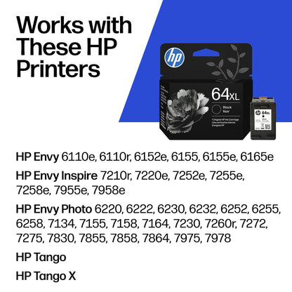 Original HP 64XL Black High-Yield Ink Cartridge | Works with HP Envy Photo 6200, 7100, 7800 Series | Eligible for Instant Ink | N9J92AN 🍁 All In One Marketplace Canada