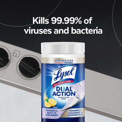 Lysol Dual Action Disinfecting Wipes, Scrubbing & Soft Texture, 6 X 75 ct