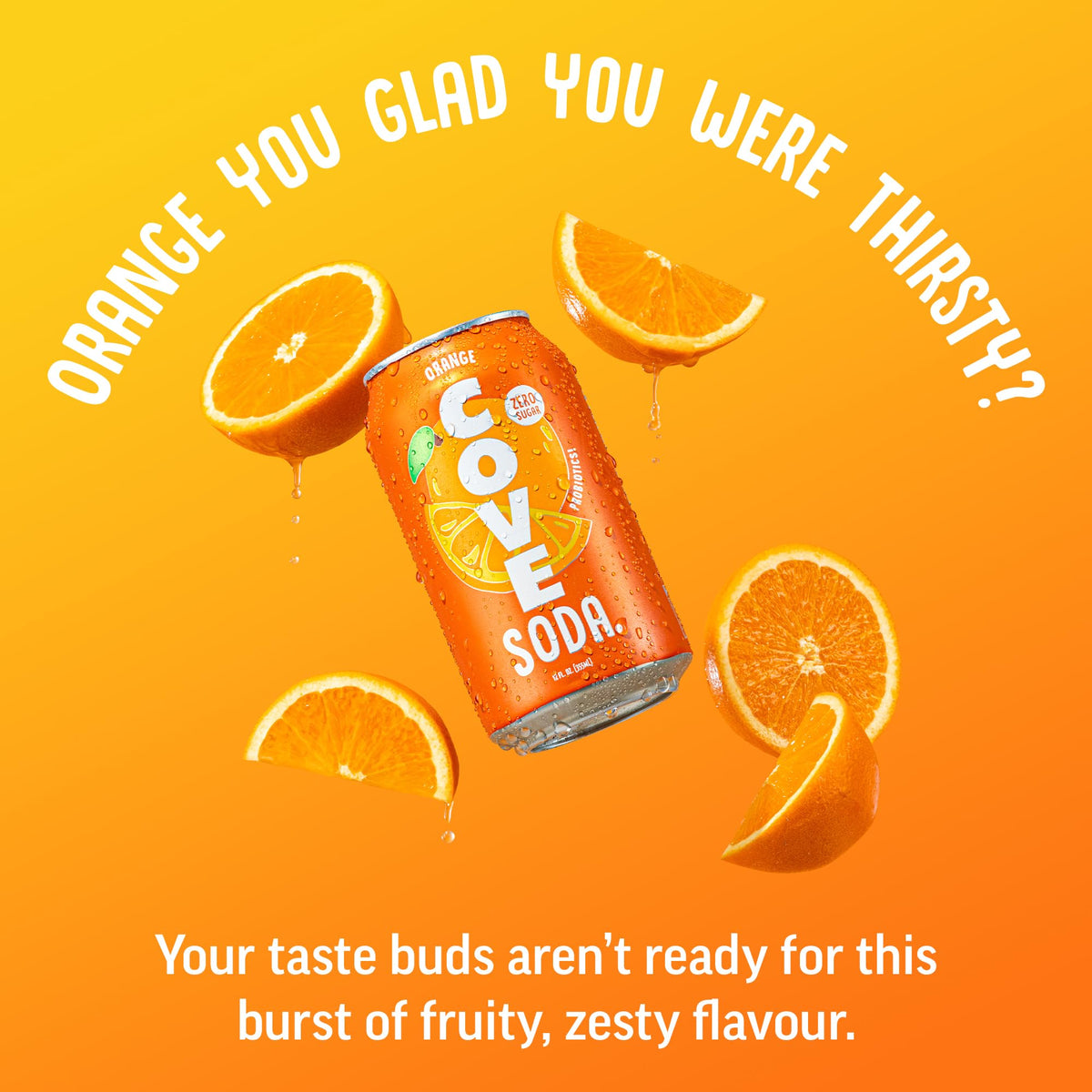 Orange Probiotic Soda Drink by Cove, Zero Sugar Healthy Soda Alt, 355ml, 12