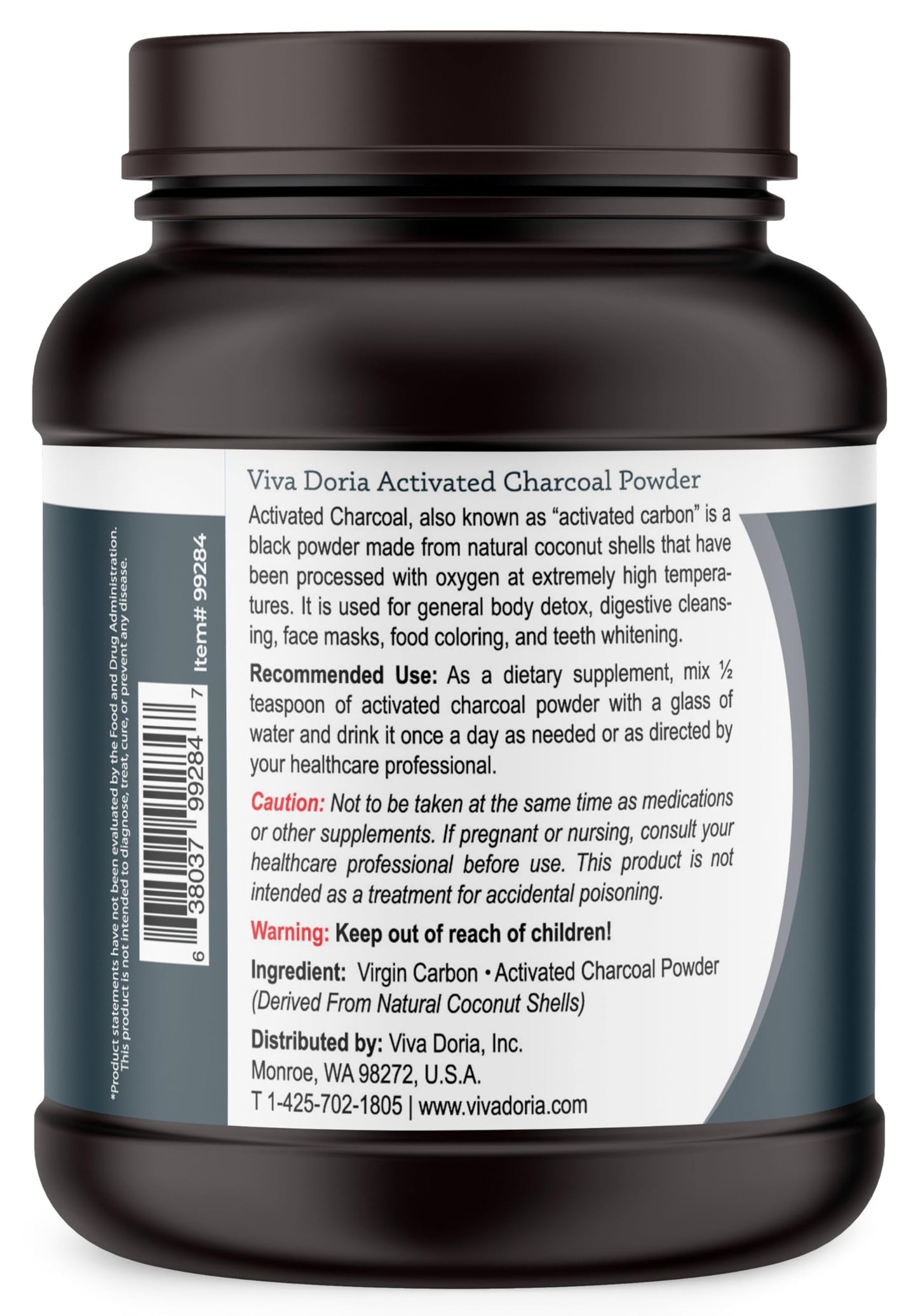 Viva Doria Virgin Activated Charcoal Powder, Coconut Shell Derived, Food Grade, 907 g (2 lb)