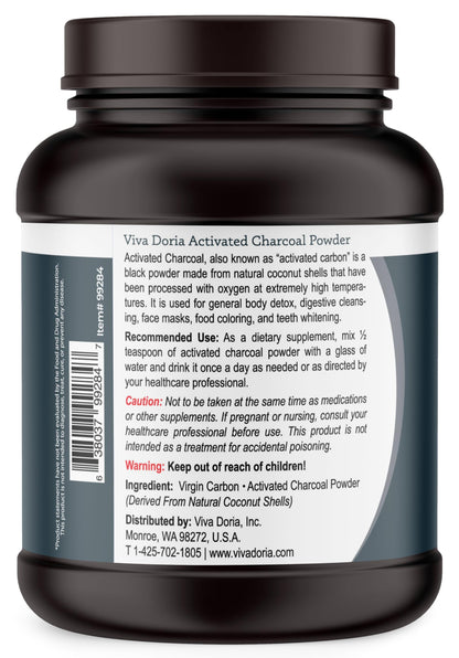 Viva Doria Virgin Activated Charcoal Powder, Coconut Shell Derived, Food Grade, 907 g (2 lb)