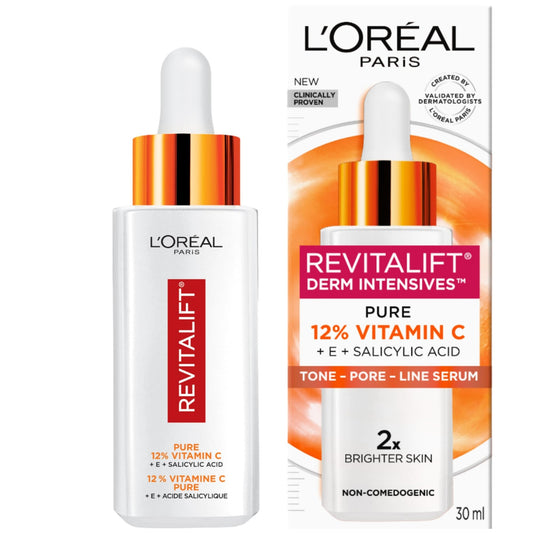 L'Oréal Paris 12% Pure Vitamin C Serum, Face Serum with Vitamin E & Salicylic Acid for Antioxidant Protection & Less Visible Pores, Revitalift Derm Intensives, 30mL - Available at All In One Marketplace Canada