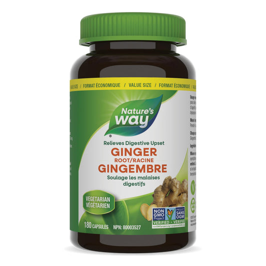 Nature's Way Ginger Root – Traditional Digestive Support Supplement - Used in Herbal Medicine to Help Relieve Digestive Upset – Non-GMO - 180 Vegetarian Capsules, Value Size - Available at All In One Marketplace Canada