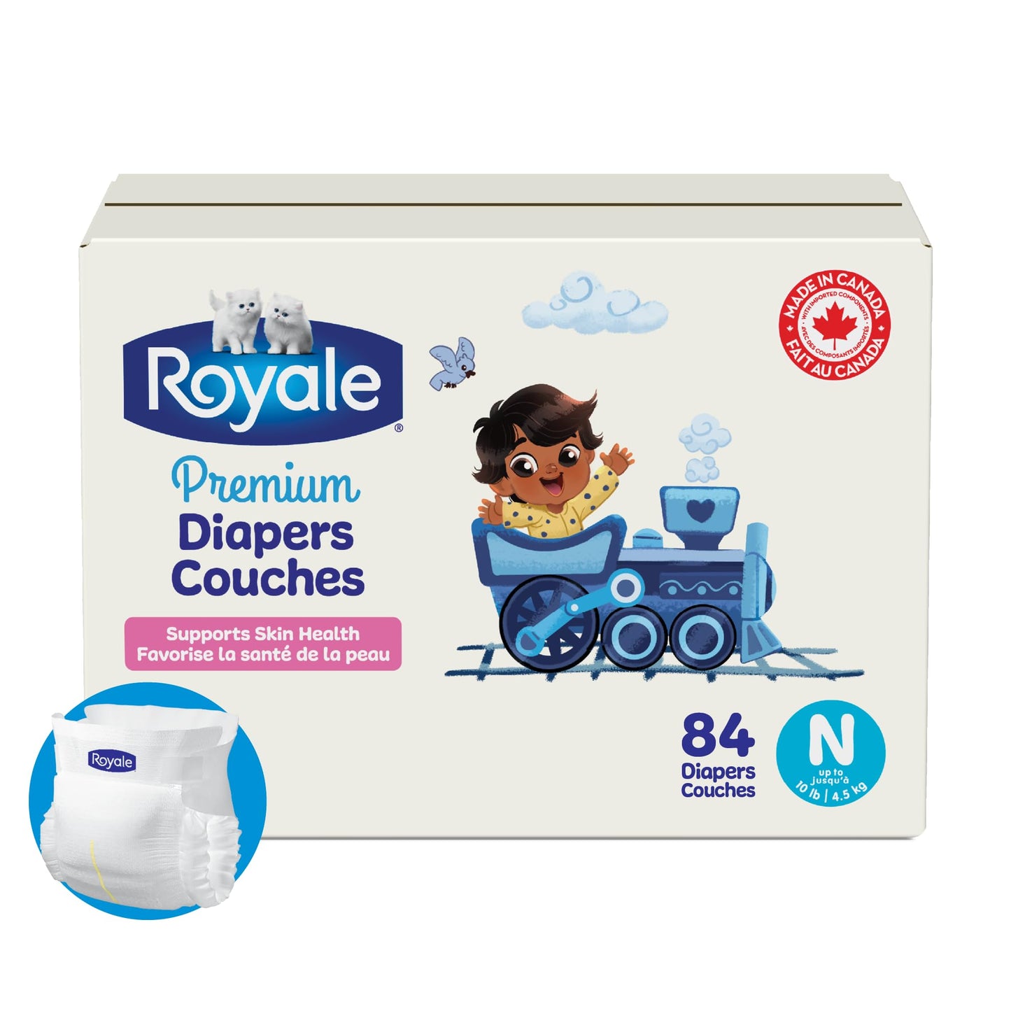 Royale Premium Diapers, Size NB (Up to 10 lb), 84 Count, Disposable Baby Diapers