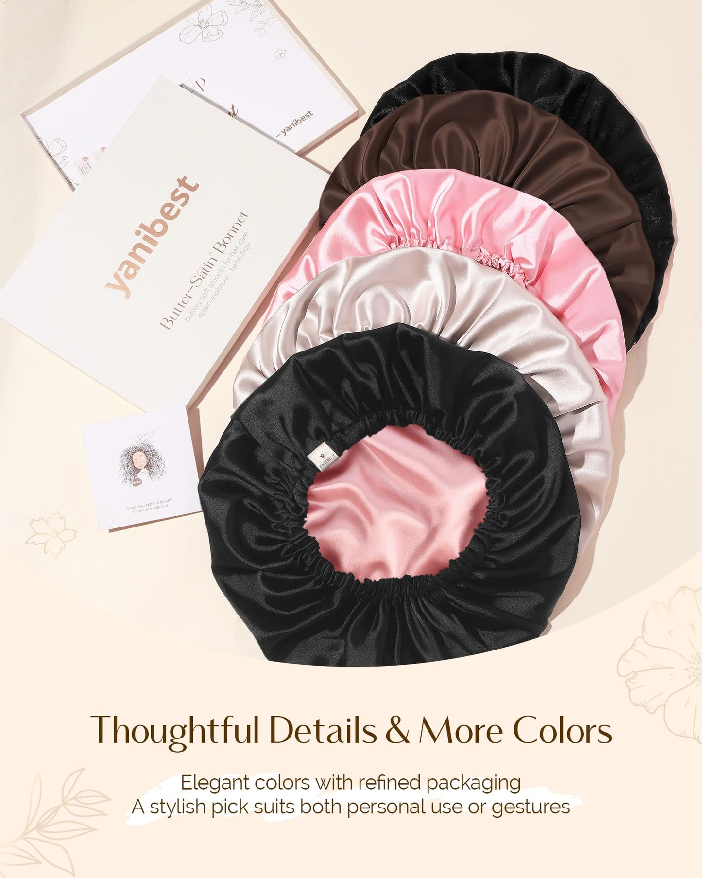 YANIBEST Silk Bonnet Satin Bonnet for Sleeping Women and Men, Adjustable Double Layer Hair Bonnet for Curly Hair Pink