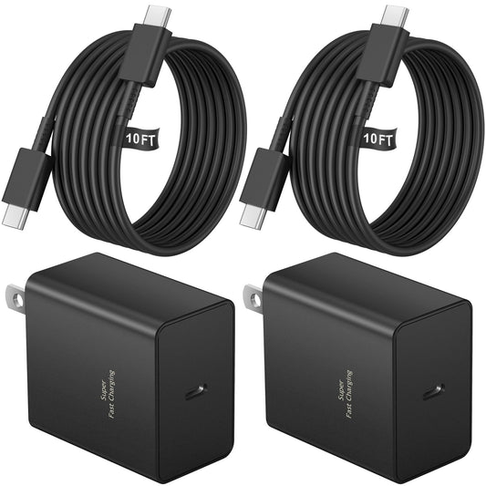 45 W Type C Charger Fast Charging,2-Pack USB C Fast Charger Adapter & USB C to USB C Cable,45W Super Fast Charger for Galaxy S24/S23/S22 Ultra/Plus/Note 20/S20/S21/Galaxy Tab S7/S8 (Black) - Available at All In One Marketplace Canada
