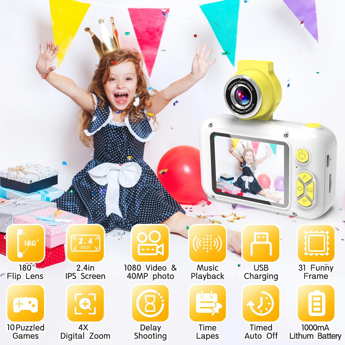 ARNSSIEN Kids Camera with Video,180°Flip Lens,2.4" Selfie Camera for Kids 🍁 All In One Marketplace Canada