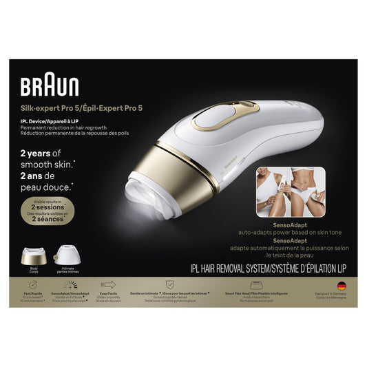 Braun Silk-Expert Pro 5 IPL PL5157 at Home Laser Hair Removal for Women and Men with Premium Pouch, Venus Razor, 2 Heads