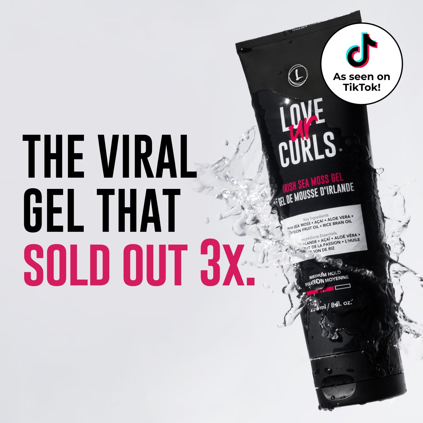 Love Ur Curls Irish Sea Moss Hair Gel, Medium Hold Hair Styling Curling Gel for Defined Curly Hair, Waves & Coils, Vegan, Cruelty Free, 236mL - Available at All In One Marketplace Canada