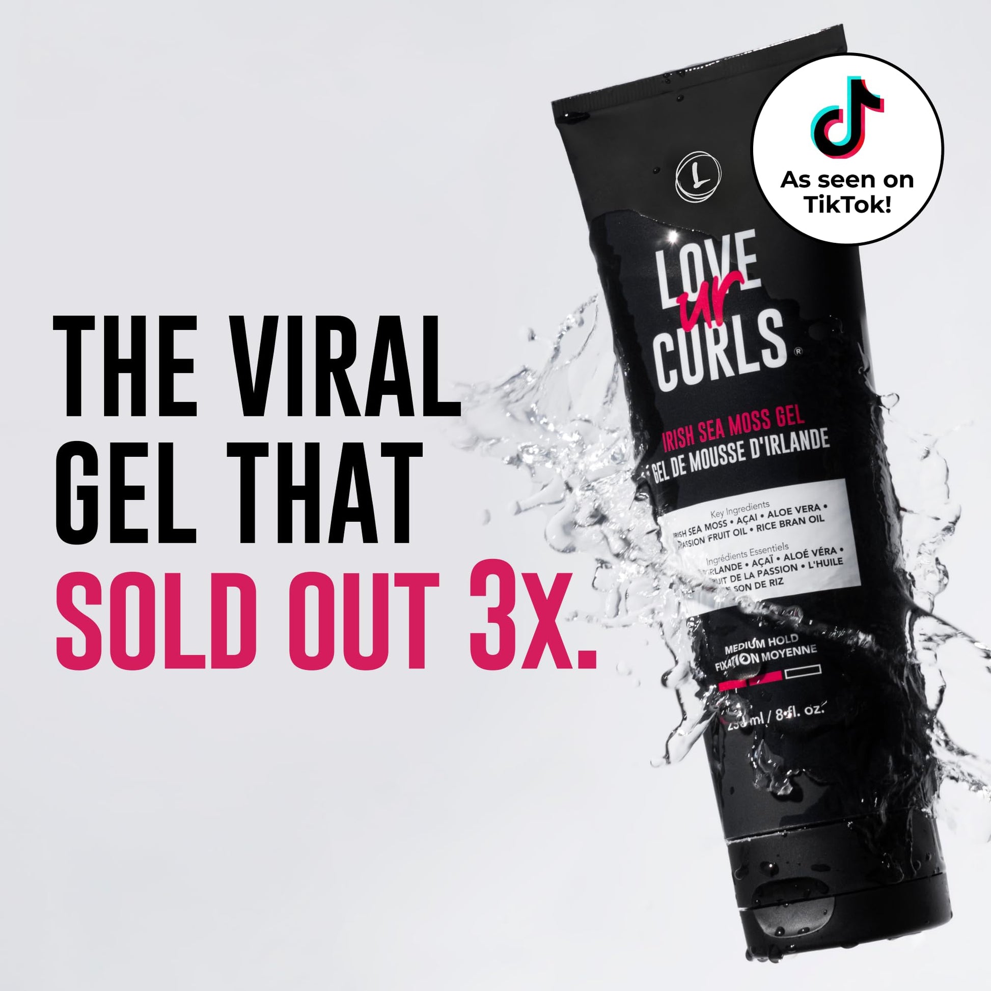 Love Ur Curls Irish Sea Moss Hair Gel, Medium Hold Hair Styling Curling Gel for Defined Curly Hair, Waves & Coils, Vegan, Cruelty Free, 236mL - Available at All In One Marketplace Canada