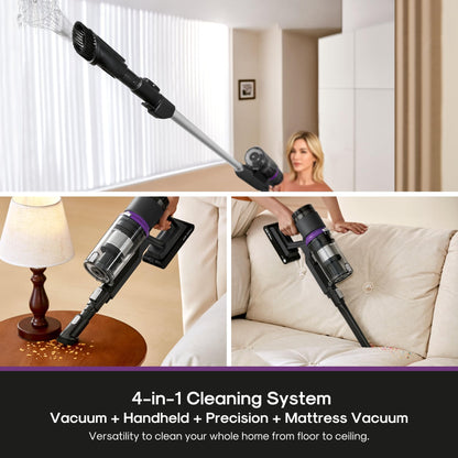 Eureka Cordless Vacuum Cleaner Powerful for Hard Floor and Pet Hair, Lightweight Portable Convenient Cordless Stick and Handheld Vacuum LED Headlight, Black, ReactiClean NEC410BK w/Detachable Battery EUREKA