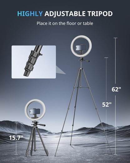 UBeesize 12 inch Ring Light with Stand, Selfie Ring Light with 50" Extendable Tripod Stand & Phone Holder for Live Stream/Makeup/YouTube Video UBeesize