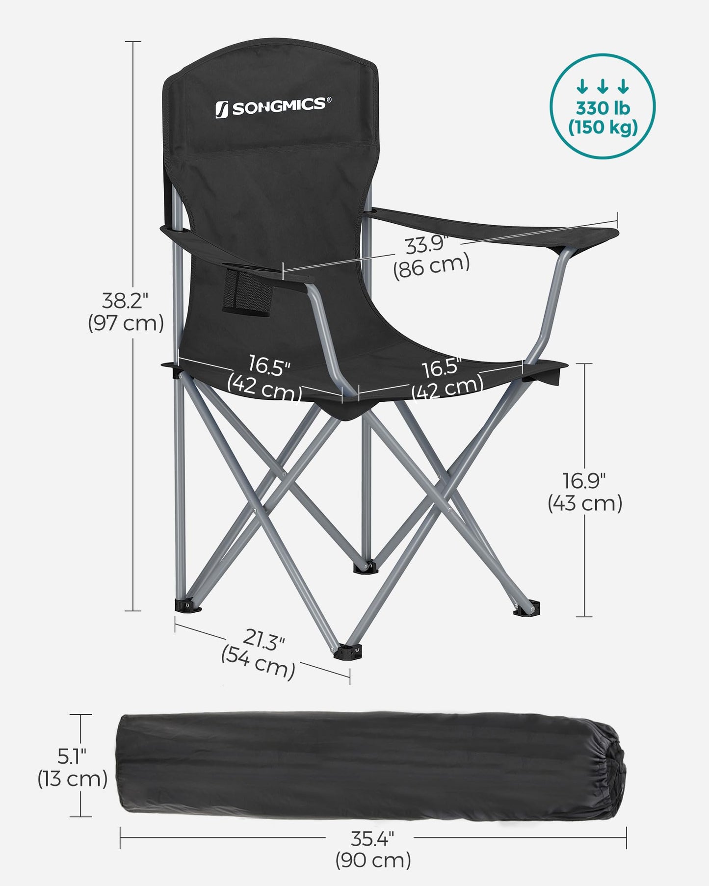 SONGMICS Set of 2 Folding Camping Chairs, Max. Load Capacity 330 lb SONGMICS