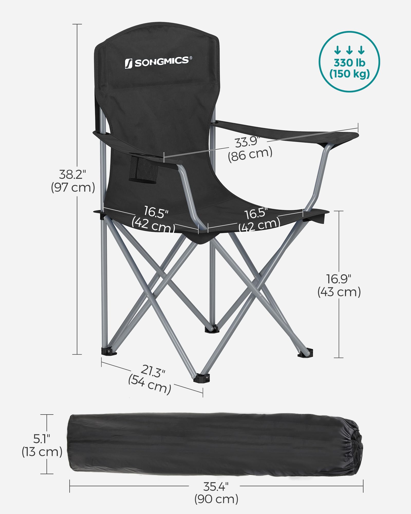 SONGMICS Set of 2 Folding Camping Chairs, Max. Load Capacity 330 lb SONGMICS